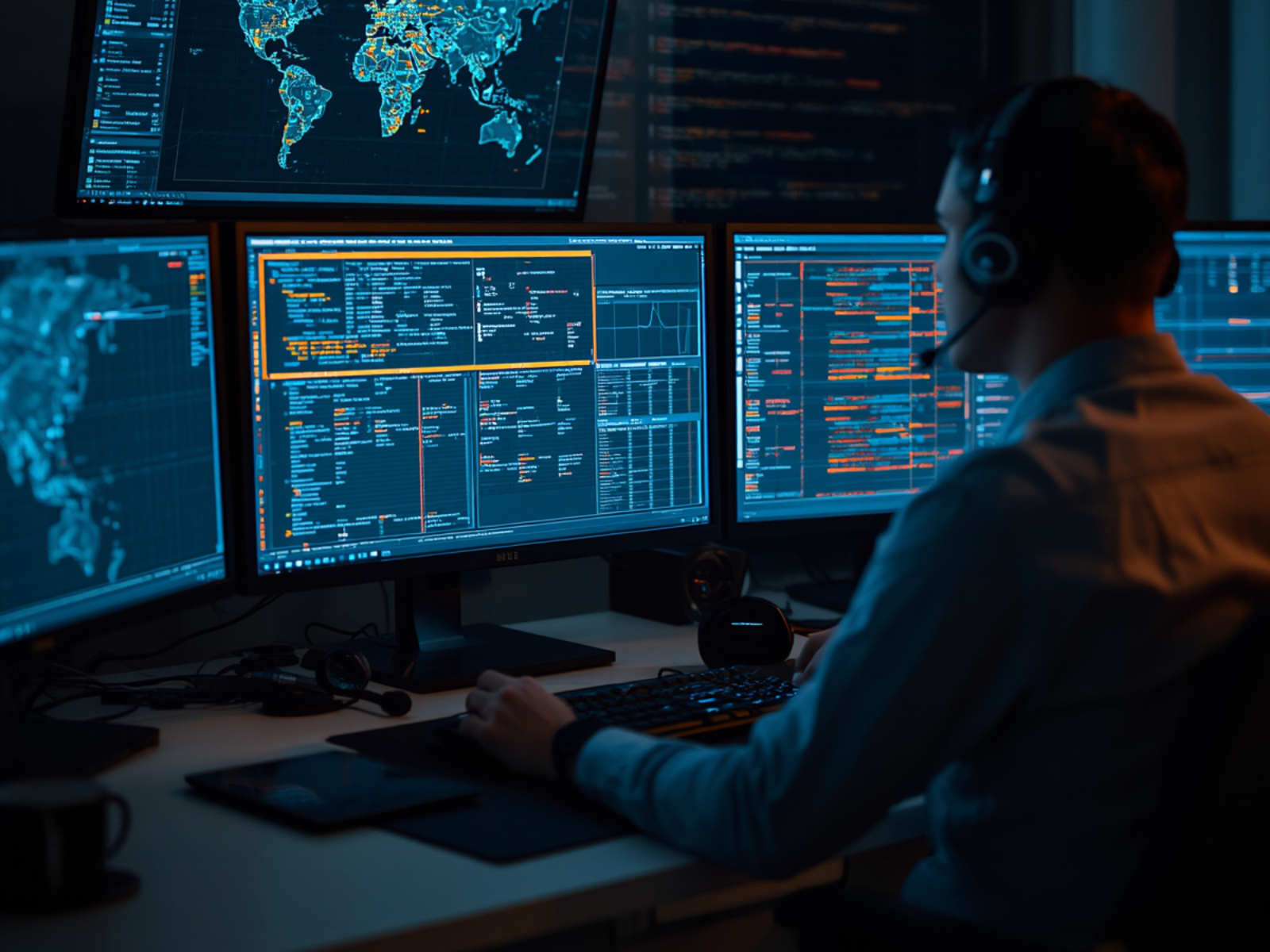 Consultant monitoring a network asset and exposure dashboard